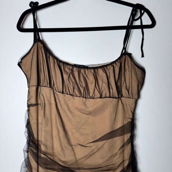 Dolls Kill Generation Kiss Alicia Midi Dress XXL Black Tan Ruched Tulle Goth - Picture 3 of 14